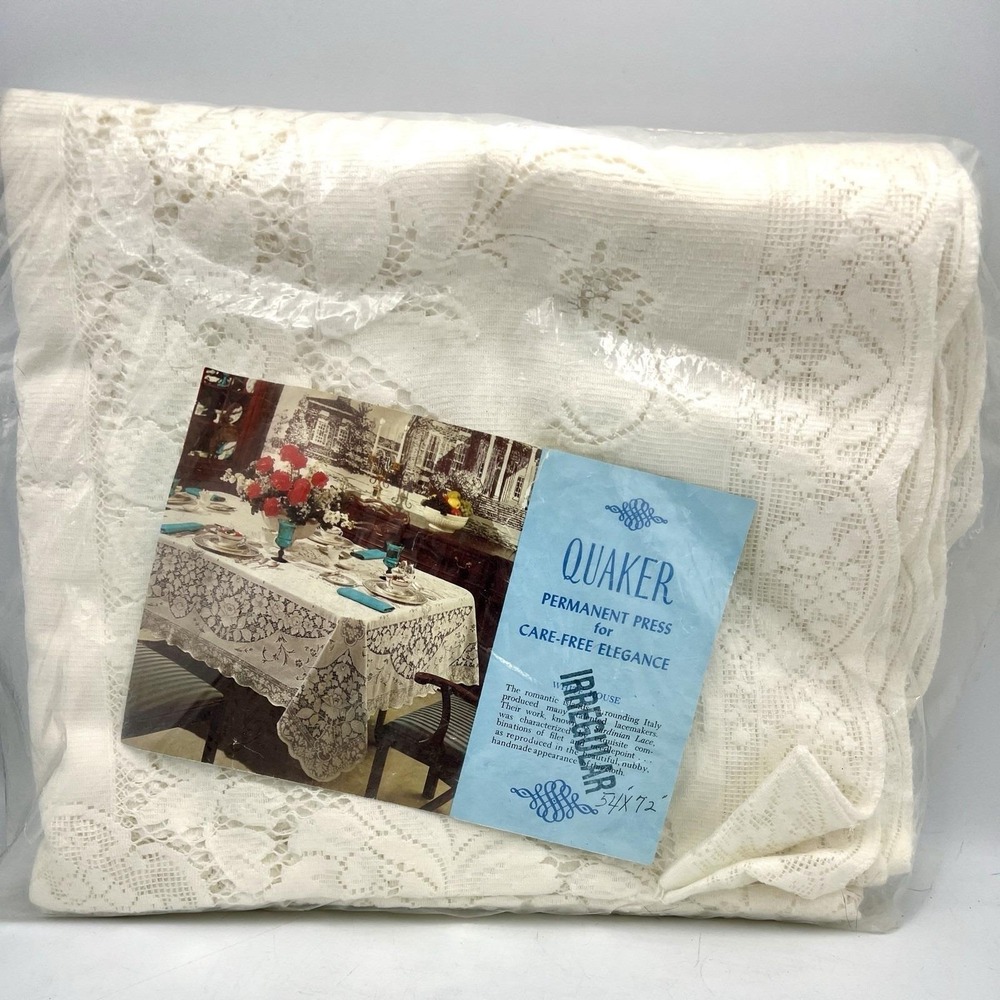 Vintage QUAKER Lace Ivory Tablecloth 72x54